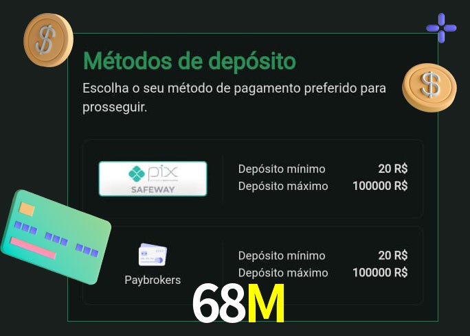 O cassino 68M oferece uma grande variedade de métodos de pagamento